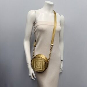 Vintage Jay Herbert by Sharif Shouder Bag Cross Body Purse Gold Round Quilted